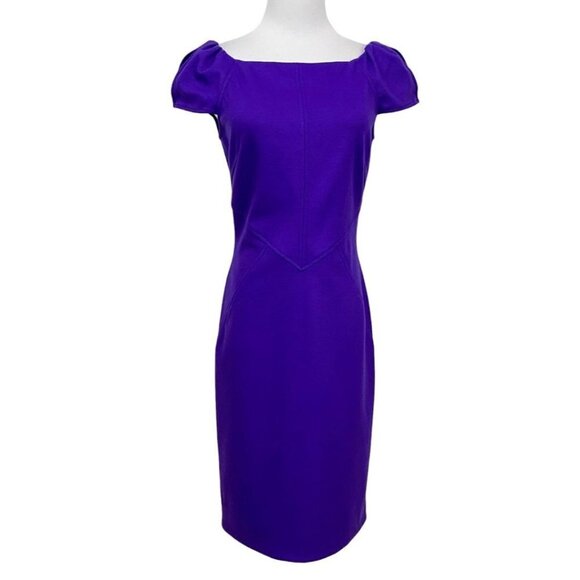 DIANE VON FURSTENBERG HELEN PURPLE WOOL BLEND SHEAT DRESS - 4 - Picture 3 of 11